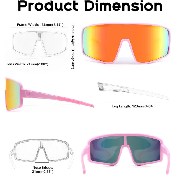 FEISEDY Sports Sunglasses Polarized Oversized Shield for Women Men Youth Baseball Cycling Running Outdoor Visor B2988003 Pink Frame  Red Mirror Lens