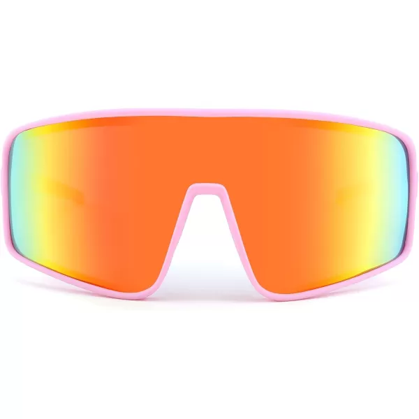FEISEDY Sports Sunglasses Polarized Oversized Shield for Women Men Youth Baseball Cycling Running Outdoor Visor B2988003 Pink Frame  Red Mirror Lens
