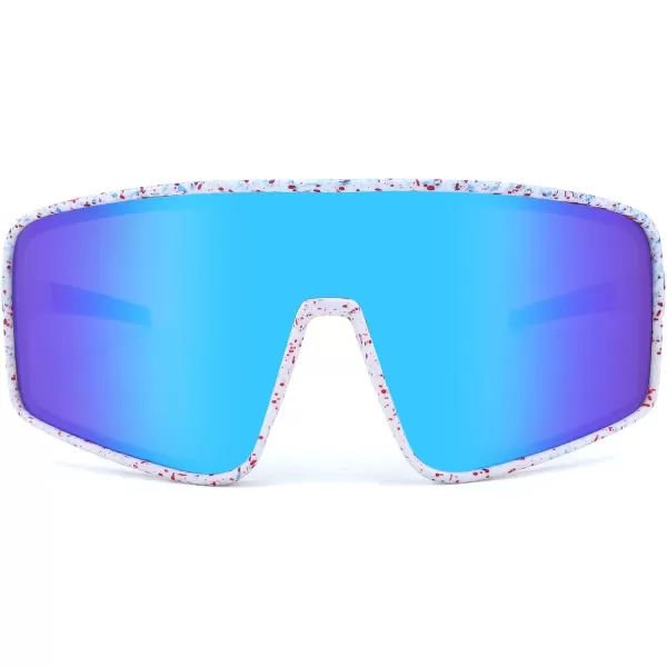 FEISEDY Sports Sunglasses Polarized Oversized Shield for Women Men Youth Baseball Cycling Running Outdoor Visor B2988004 White Frame  Blue Mirror Lens