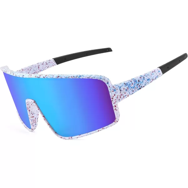 FEISEDY Sports Sunglasses Polarized Oversized Shield for Women Men Youth Baseball Cycling Running Outdoor Visor B2988004 White Frame  Blue Mirror Lens