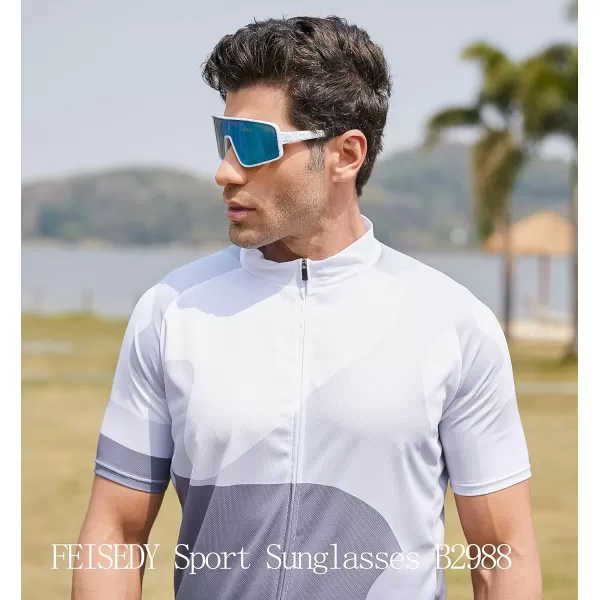 FEISEDY Sports Sunglasses Polarized Oversized Shield for Women Men Youth Baseball Cycling Running Outdoor Visor B2988004 White Frame  Blue Mirror Lens