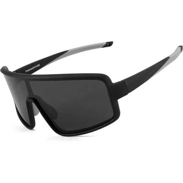 FEISEDY Sports Sunglasses Polarized Oversized Shield for Women Men Youth Baseball Cycling Running Outdoor Visor B2988Black Frame  Grey Lens