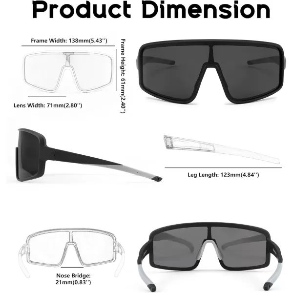 FEISEDY Sports Sunglasses Polarized Oversized Shield for Women Men Youth Baseball Cycling Running Outdoor Visor B2988Black Frame  Grey Lens