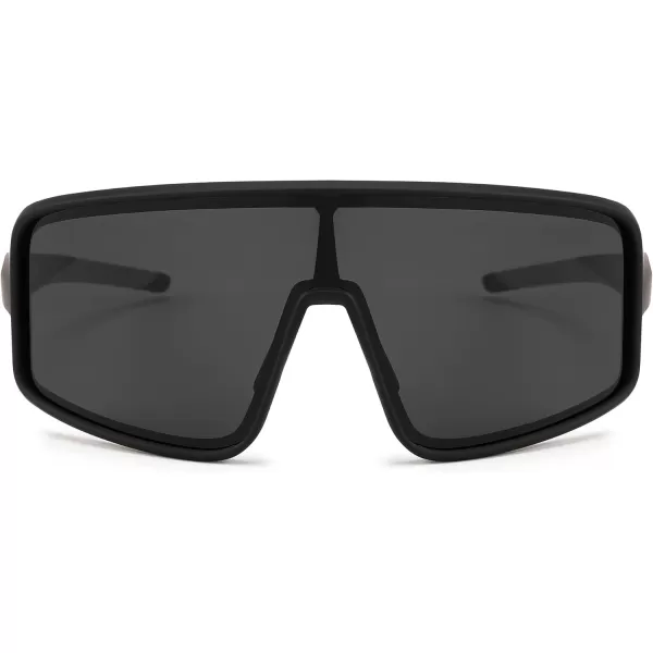 FEISEDY Sports Sunglasses Polarized Oversized Shield for Women Men Youth Baseball Cycling Running Outdoor Visor B2988Black Frame  Grey Lens