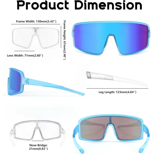 FEISEDY Sports Sunglasses Polarized Oversized Shield for Women Men Youth Baseball Cycling Running Outdoor Visor B2988Blue Frame  Blue Mirror Lens