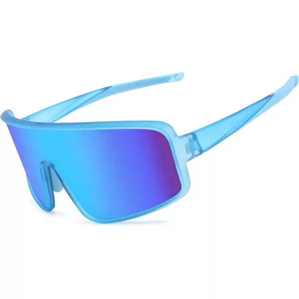FEISEDY Sports Sunglasses Polarized Oversized Shield for Women Men Youth Baseball Cycling Running Outdoor Visor B2988Blue Frame  Blue Mirror Lens