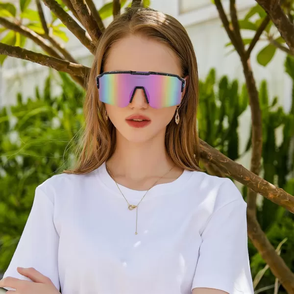 FEISEDY Sports Sunglasses for Men Women Baseball Cycling Running Driving Glasses UV400 B0088Black Frame Purple Mirror Lens