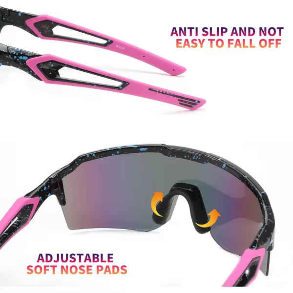 FEISEDY Sports Sunglasses for Men Women Baseball Cycling Running Driving Glasses UV400 B0088Black Frame Purple Mirror Lens