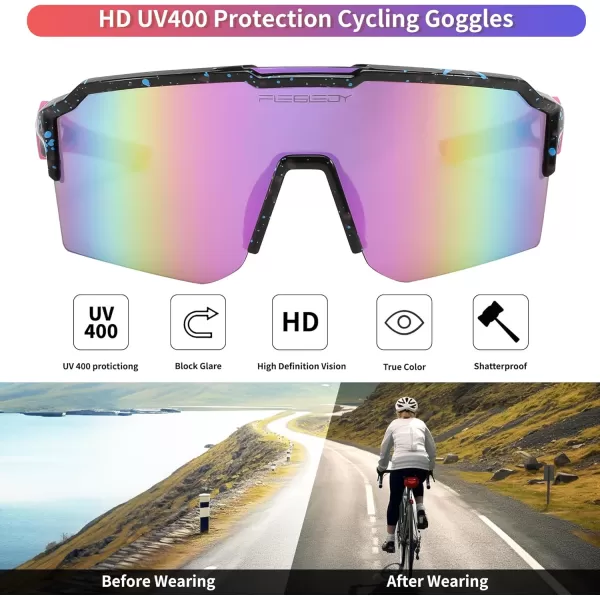 FEISEDY Sports Sunglasses for Men Women Baseball Cycling Running Driving Glasses UV400 B0088Black Frame Purple Mirror Lens
