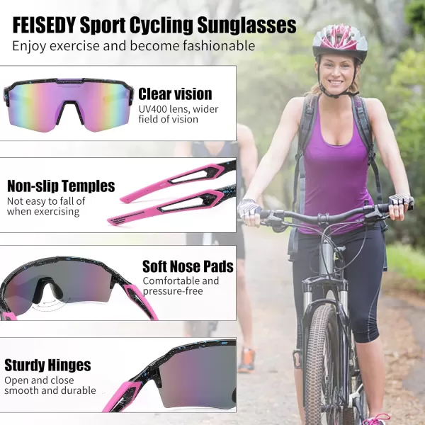 FEISEDY Sports Sunglasses for Men Women Baseball Cycling Running Driving Glasses UV400 B0088Black Frame Purple Mirror Lens