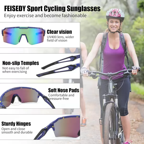 FEISEDY Sports Sunglasses for Men Women Baseball Cycling Running Driving Glasses UV400 B0088Blue Frame Green Lens