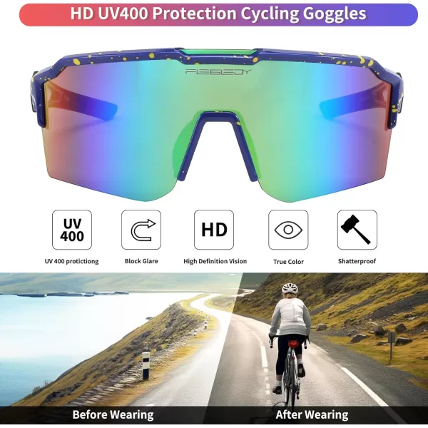 FEISEDY Sports Sunglasses for Men Women Baseball Cycling Running Driving Glasses UV400 B0088Blue Frame Green Lens