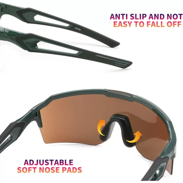 FEISEDY Sports Sunglasses for Men Women Baseball Cycling Running Driving Glasses UV400 B0088Green Frame Gold Mirror Lens
