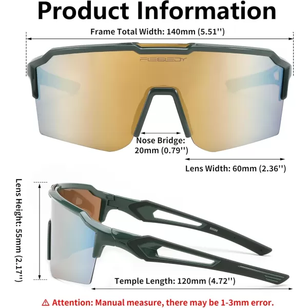 FEISEDY Sports Sunglasses for Men Women Baseball Cycling Running Driving Glasses UV400 B0088Green Frame Gold Mirror Lens