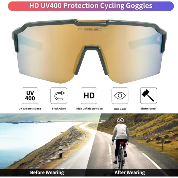 FEISEDY Sports Sunglasses for Men Women Baseball Cycling Running Driving Glasses UV400 B0088Green Frame Gold Mirror Lens