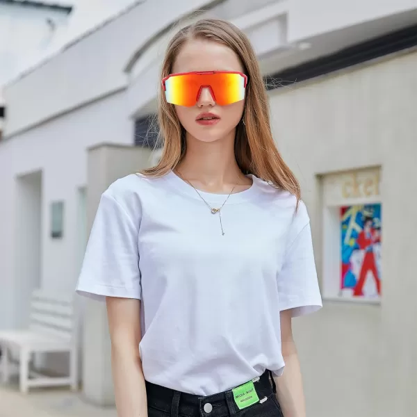 FEISEDY Sports Sunglasses for Men Women Baseball Cycling Running Driving Glasses UV400 B0088Red Frame Red Mirror Lens