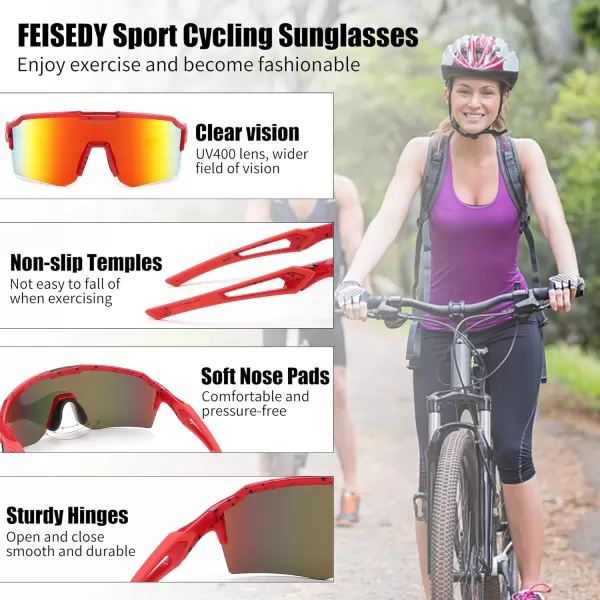 FEISEDY Sports Sunglasses for Men Women Baseball Cycling Running Driving Glasses UV400 B0088Red Frame Red Mirror Lens