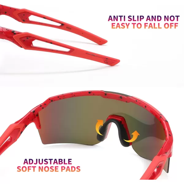 FEISEDY Sports Sunglasses for Men Women Baseball Cycling Running Driving Glasses UV400 B0088Red Frame Red Mirror Lens