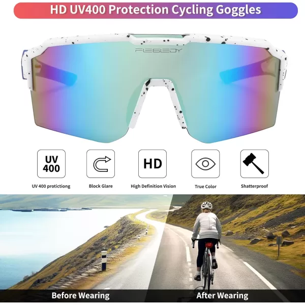 FEISEDY Sports Sunglasses for Men Women Baseball Cycling Running Driving Glasses UV400 B0088White Frame Blue Mirror Lens