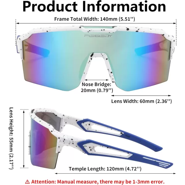 FEISEDY Sports Sunglasses for Men Women Baseball Cycling Running Driving Glasses UV400 B0088White Frame Blue Mirror Lens