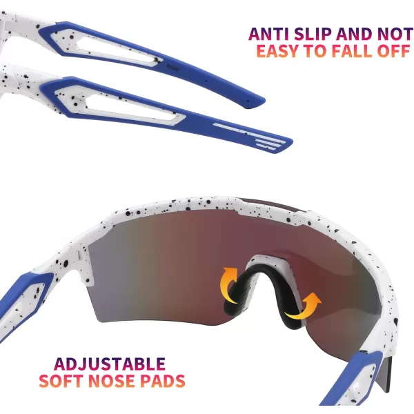 FEISEDY Sports Sunglasses for Men Women Baseball Cycling Running Driving Glasses UV400 B0088White Frame Blue Mirror Lens