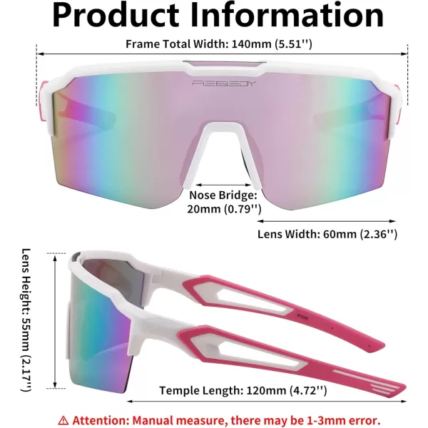FEISEDY Sports Sunglasses for Men Women Baseball Cycling Running Driving Glasses UV400 B0088White Frame Pink Mirror Lens