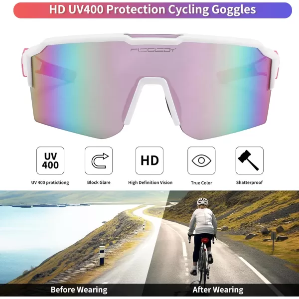 FEISEDY Sports Sunglasses for Men Women Baseball Cycling Running Driving Glasses UV400 B0088White Frame Pink Mirror Lens