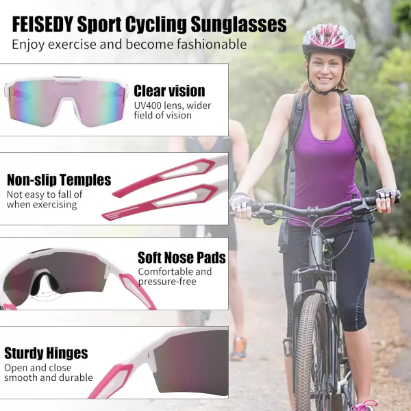 FEISEDY Sports Sunglasses for Men Women Baseball Cycling Running Driving Glasses UV400 B0088White Frame Pink Mirror Lens