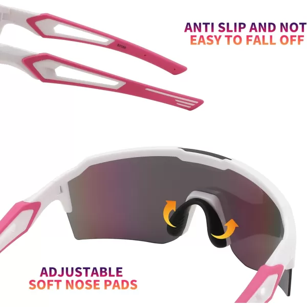 FEISEDY Sports Sunglasses for Men Women Baseball Cycling Running Driving Glasses UV400 B0088White Frame Pink Mirror Lens