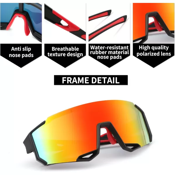FEISEDY Sports Sunglasses for Men Women Cycling Running Fishing Shades Sun Glasses B0130Black Frame Red Mirrored Lens