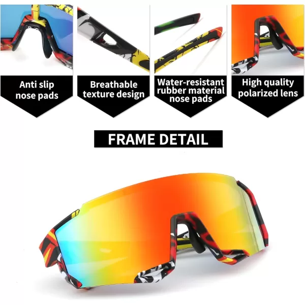 FEISEDY Sports Sunglasses for Men Women Cycling Running Fishing Shades Sun Glasses B0130Camouflage Frame Red Mirrored Lens