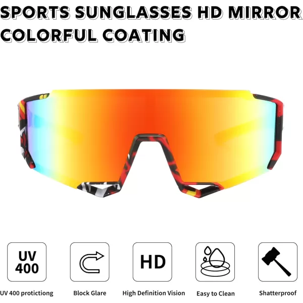 FEISEDY Sports Sunglasses for Men Women Cycling Running Fishing Shades Sun Glasses B0130Camouflage Frame Red Mirrored Lens
