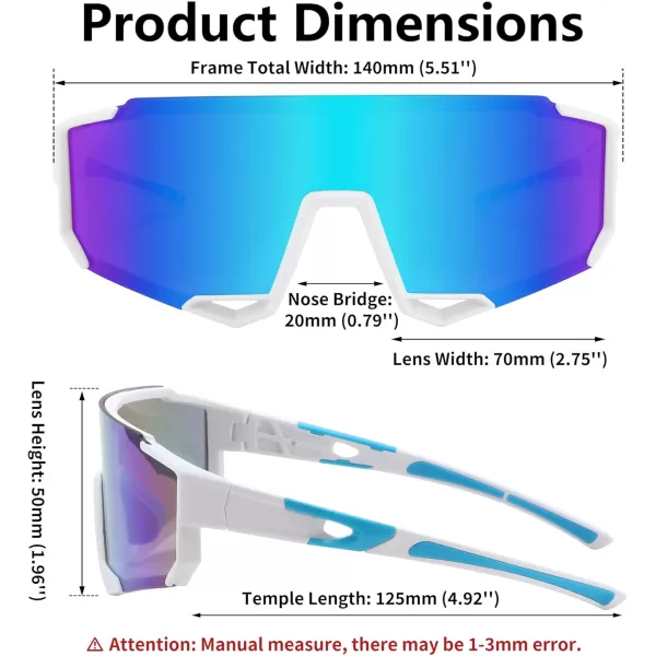 FEISEDY Sports Sunglasses for Men Women Cycling Running Fishing Shades Sun Glasses B0130White Frame Blue Mirrored Lens