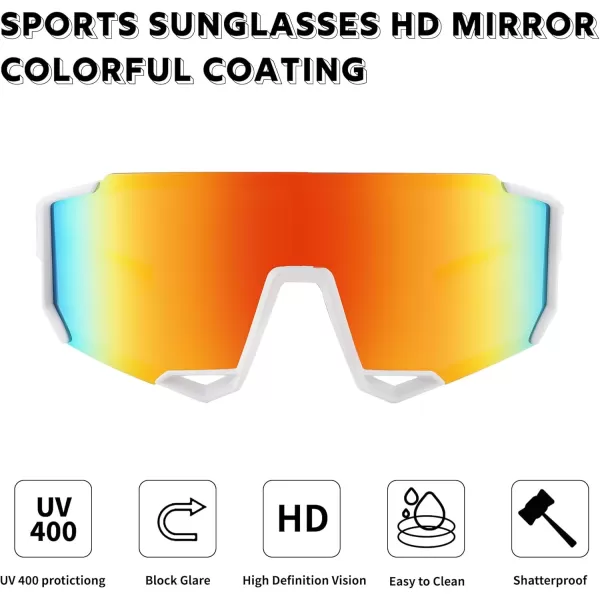 FEISEDY Sports Sunglasses for Men Women Cycling Running Fishing Shades Sun Glasses B0130White Frame Red Mirrored Lens