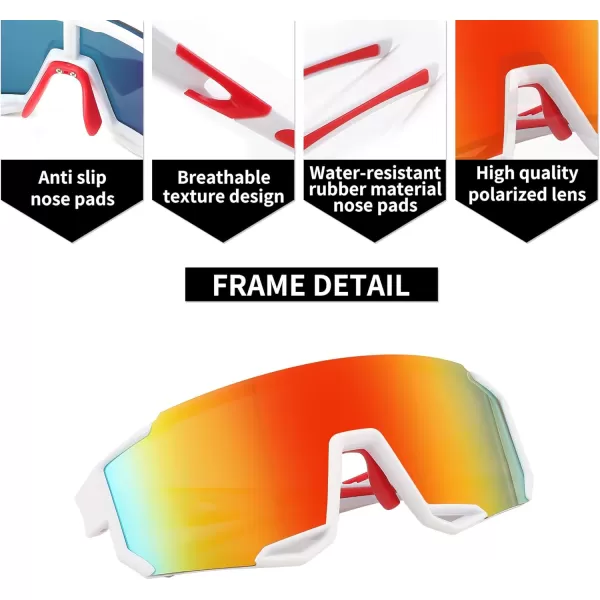 FEISEDY Sports Sunglasses for Men Women Cycling Running Fishing Shades Sun Glasses B0130White Frame Red Mirrored Lens