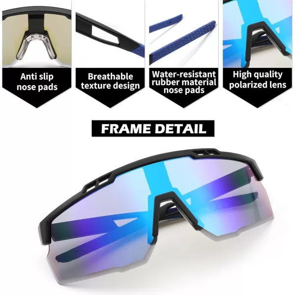 FEISEDY Sports Sunglasses for Men and Women UV400 Protection Cycling Goggles Golf Baseball Driving Fishing B0022Black Frame Blue Mirrored Lens