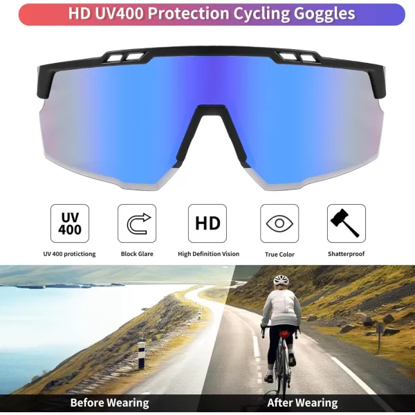 FEISEDY Sports Sunglasses for Men and Women UV400 Protection Cycling Goggles Golf Baseball Driving Fishing B0022Black Frame Blue Mirrored Lens