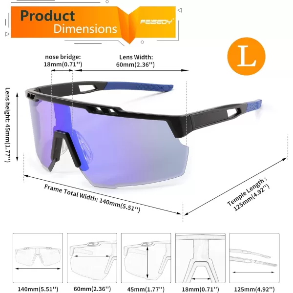 FEISEDY Sports Sunglasses for Men and Women UV400 Protection Cycling Goggles Golf Baseball Driving Fishing B0022Black Frame Blue Mirrored Lens