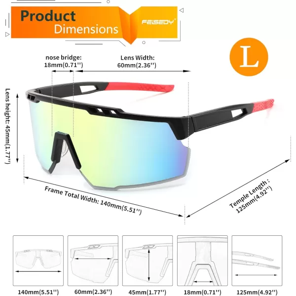 FEISEDY Sports Sunglasses for Men and Women UV400 Protection Cycling Goggles Golf Baseball Driving Fishing B0022Black Frame Gold Mirrored Lens