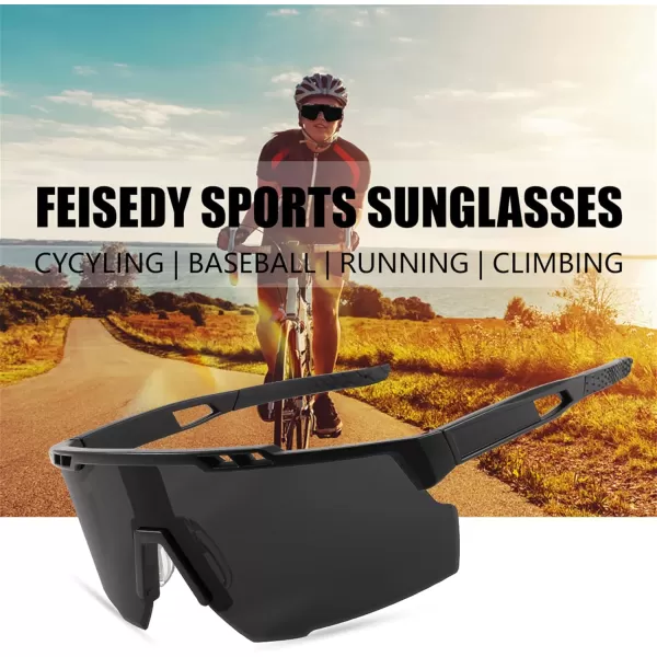 FEISEDY Sports Sunglasses for Men and Women UV400 Protection Cycling Goggles Golf Baseball Driving Fishing B0022Black Frame Grey Lens