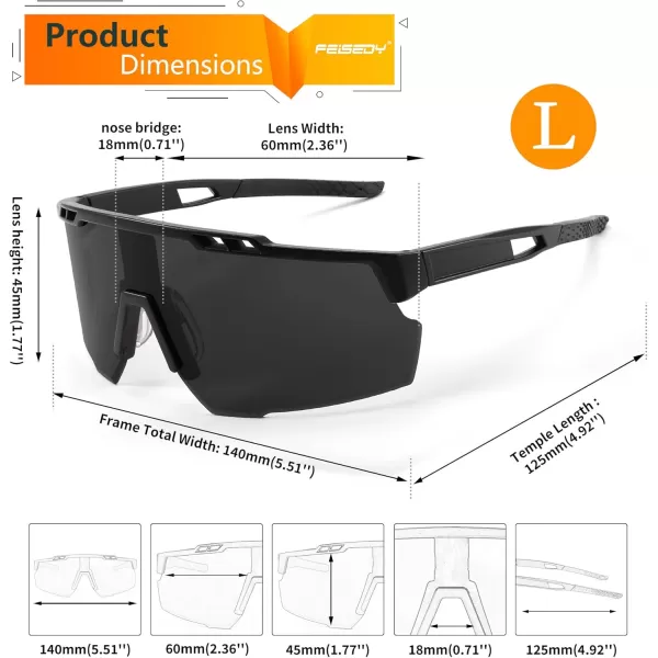 FEISEDY Sports Sunglasses for Men and Women UV400 Protection Cycling Goggles Golf Baseball Driving Fishing B0022Black Frame Grey Lens