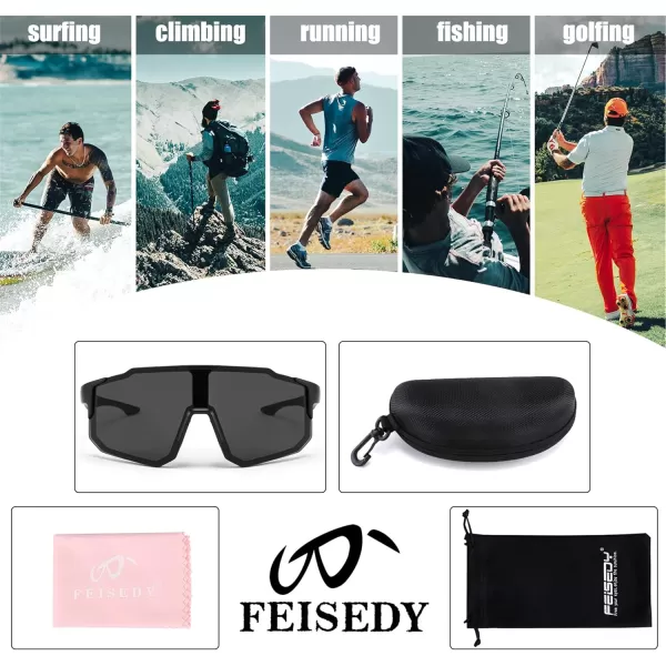 FEISEDY Sports Sunglasses for Men and Women UV400 Protection Cycling Goggles Golf Baseball Driving Fishing B0022Black Frame Grey Lens