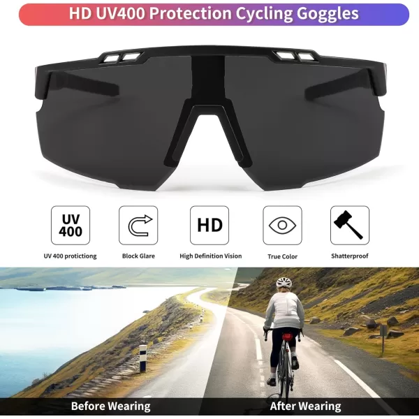 FEISEDY Sports Sunglasses for Men and Women UV400 Protection Cycling Goggles Golf Baseball Driving Fishing B0022Black Frame Grey Lens
