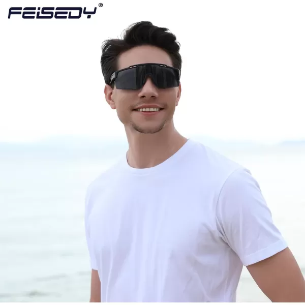 FEISEDY Sports Sunglasses for Men and Women UV400 Protection Cycling Goggles Golf Baseball Driving Fishing B0022Black Frame Grey Lens
