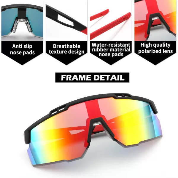 FEISEDY Sports Sunglasses for Men and Women UV400 Protection Cycling Goggles Golf Baseball Driving Fishing B0022Black Frame Red Mirrored Lens