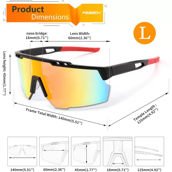 FEISEDY Sports Sunglasses for Men and Women UV400 Protection Cycling Goggles Golf Baseball Driving Fishing B0022Black Frame Red Mirrored Lens
