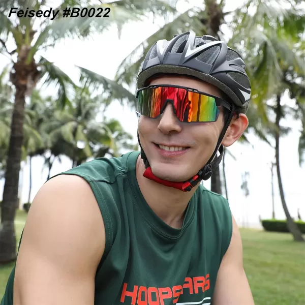 FEISEDY Sports Sunglasses for Men and Women UV400 Protection Cycling Goggles Golf Baseball Driving Fishing B0022Black Frame Red Mirrored Lens