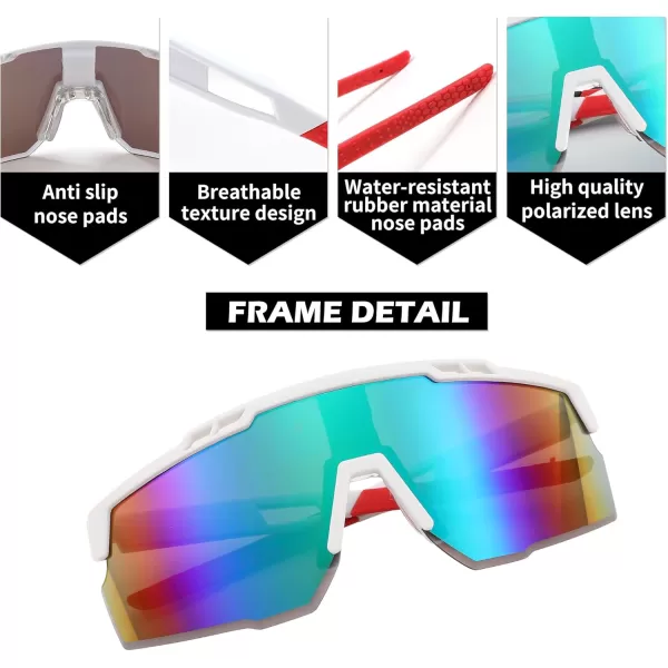 FEISEDY Sports Sunglasses for Men and Women UV400 Protection Cycling Goggles Golf Baseball Driving Fishing B0022White Frame Green Mirrored Lens