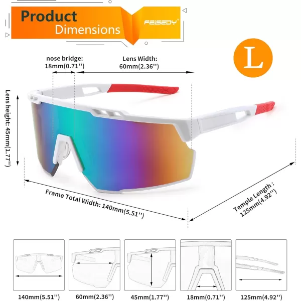 FEISEDY Sports Sunglasses for Men and Women UV400 Protection Cycling Goggles Golf Baseball Driving Fishing B0022White Frame Green Mirrored Lens