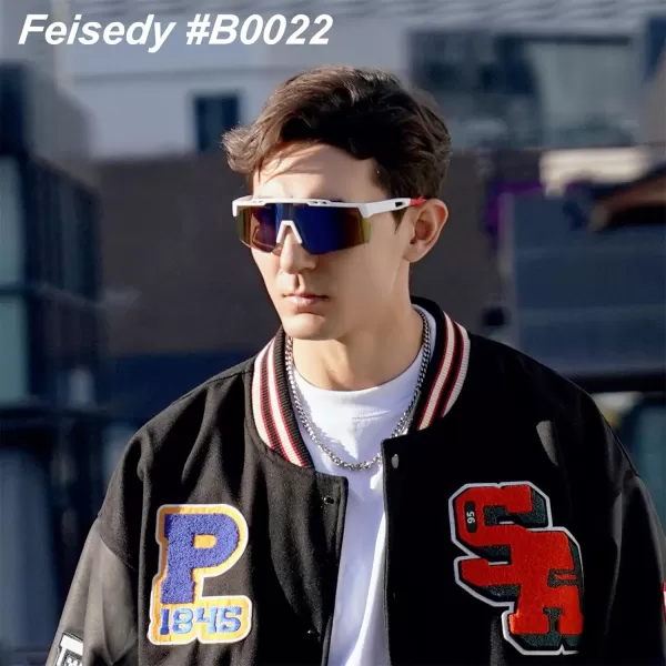FEISEDY Sports Sunglasses for Men and Women UV400 Protection Cycling Goggles Golf Baseball Driving Fishing B0022White Frame Green Mirrored Lens